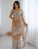 Dark Beige Net Sequence Saree