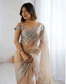 Dark Beige Net Sequence Saree