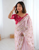 Light Pink Tissue Silk Sequence Embroidery Saree