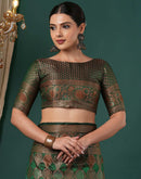 Dark Green Silk Woven Saree