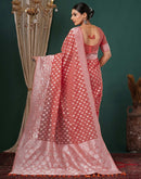 Coral Pink Chanderi Woven Saree