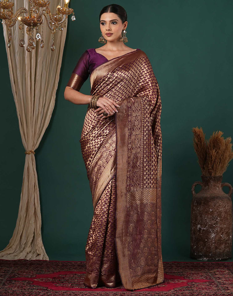 Wine Silk Woven Banarasi Saree