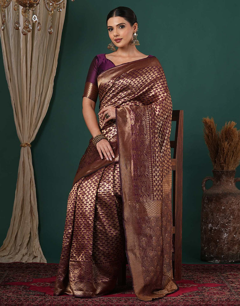 Wine Silk Woven Banarasi Saree
