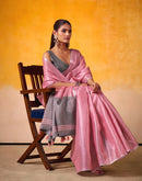 Pink Tissue Silk Woven Plain Saree