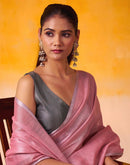 Pink Tissue Silk Woven Plain Saree