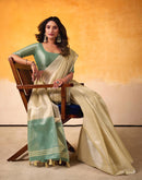 Beige Tissue Silk Woven Plain Saree