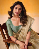 Beige Tissue Silk Woven Plain Saree