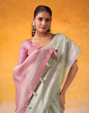 Light Green Tissue Silk Woven Plain Saree
