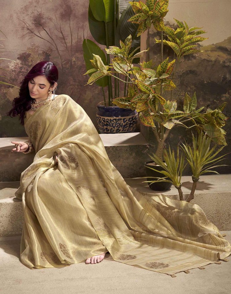 Beige Tissue Silk Woven Saree
