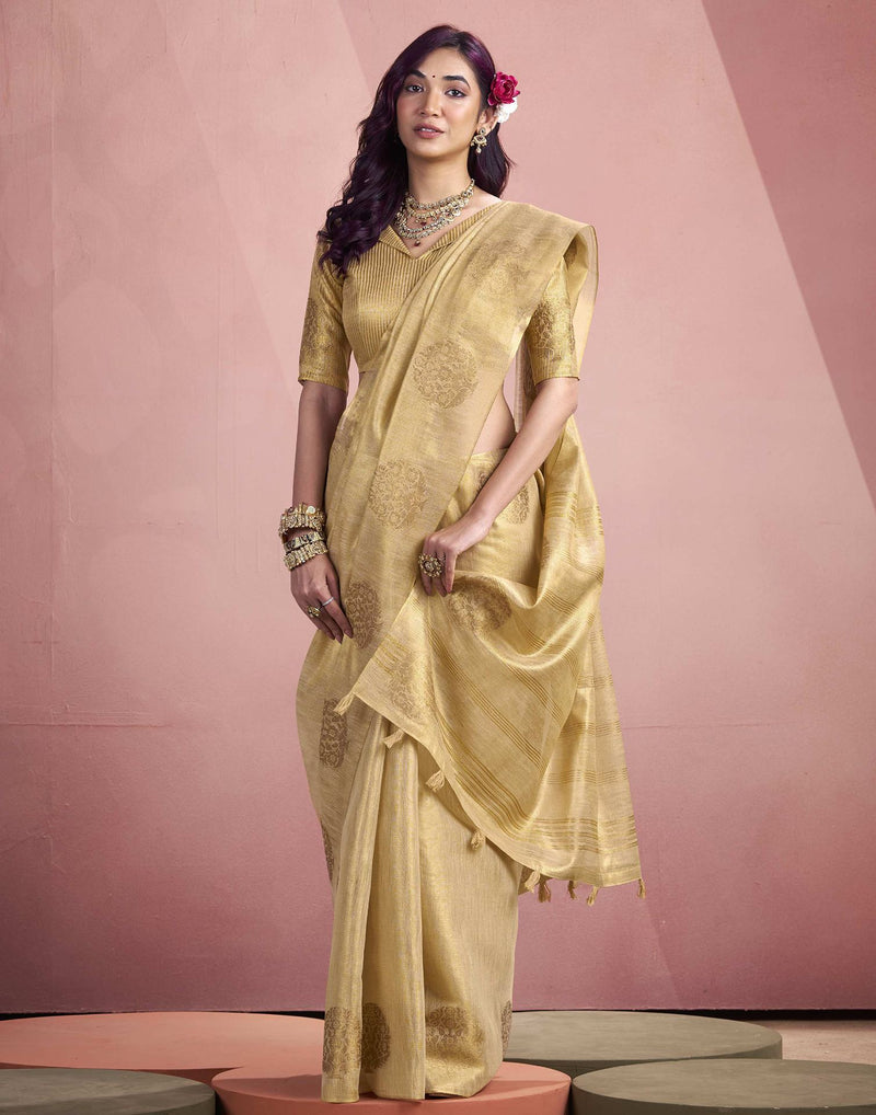Beige Tissue Silk Woven Saree