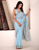 Sky Blue Silk Woven Saree