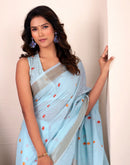 Sky Blue Silk Woven Saree