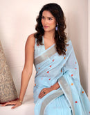 Sky Blue Silk Woven Saree