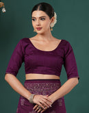 Dark Purple Silk Printed Saree