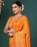 Orange Silk Printed Saree