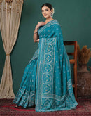 Teal Blue Silk Printed Saree