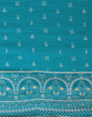 Teal Blue Silk Printed Saree