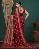 Maroon Silk Foil Printed Saree