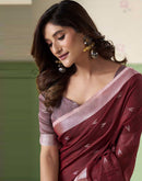 Maroon Linen Silk Woven Saree