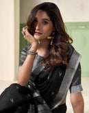 Black Linen Silk Woven Saree