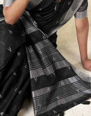 Black Linen Silk Woven Saree