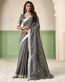 Grey Linen Silk Woven Saree