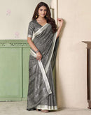 Grey Linen Silk Woven Saree
