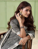 Grey Linen Silk Woven Saree