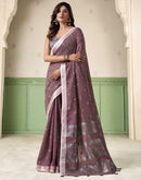 Dark Mauve Linen Silk Woven Saree