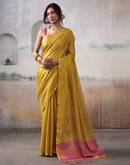 Mustard Yellow Tissue Silk Woven Plain Saree