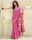 Pink Cotton Woven Saree