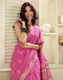 Pink Cotton Woven Saree