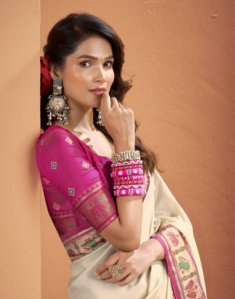 Beige Silk Woven Patola Saree