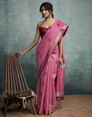 Pink Cotton Woven Saree