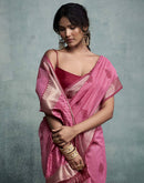 Pink Cotton Woven Saree