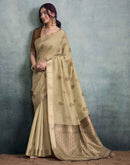 Dark Beige Cotton Woven Saree