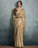 Dark Beige Cotton Woven Saree