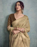 Dark Beige Cotton Woven Saree