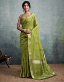 Mehandi Green Cotton Woven Saree