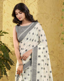Off White Silk Woven Saree