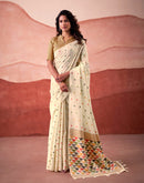 Beige Silk Woven Saree