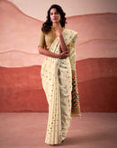 Beige Silk Woven Saree