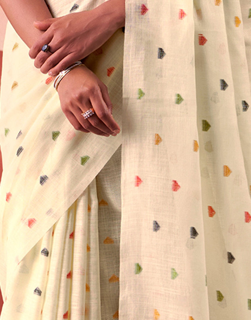 Beige Silk Woven Saree
