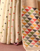 Beige Silk Woven Saree