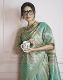Teal Green Khadi Printed Woven Saree