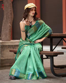 Teal Green Silk Woven Saree
