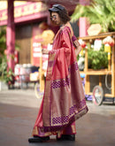 Coral Pink Silk Woven Saree