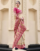 Beige Silk Woven Banarasi Saree
