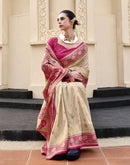 Beige Silk Woven Banarasi Saree