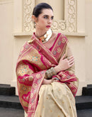 Beige Silk Woven Banarasi Saree
